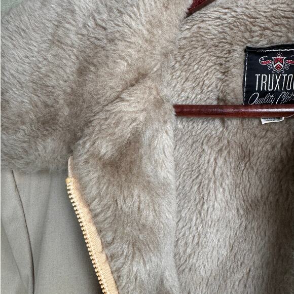VTG 70s Pilots Jacket Sz L Beige Tan Faux Fur Full Zip Truxton Vintage Retro - Picture 6 of 10